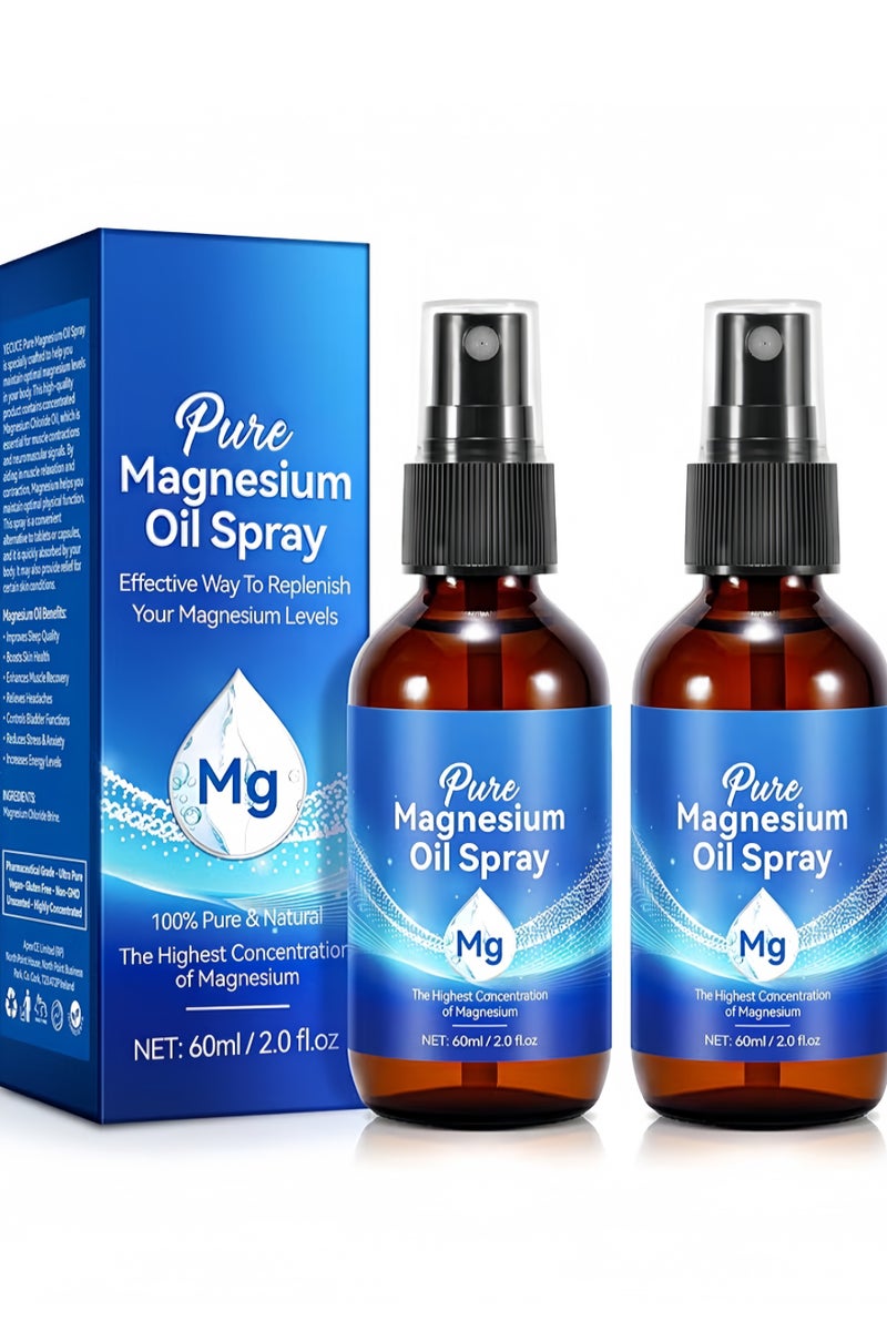 هالونهي رذاذ زيت المغنيسيوم النقي الخالص 2 عبوات ، رذاذ المغنيسيوم المحلي الطبيعي بنسبة 100 ٪ على القدمين والنوم 60 مل ، آمن وفعال - Image 1