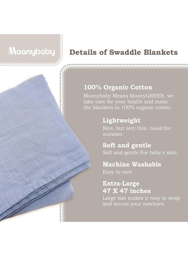 moonybaby 100% Organic Swaddle Helps to Reduce The Moro Reflex, Certified by Oeko-TEX Standard 100, 47 x 47 inches, 1 Pack, Color: Blue - Image 2