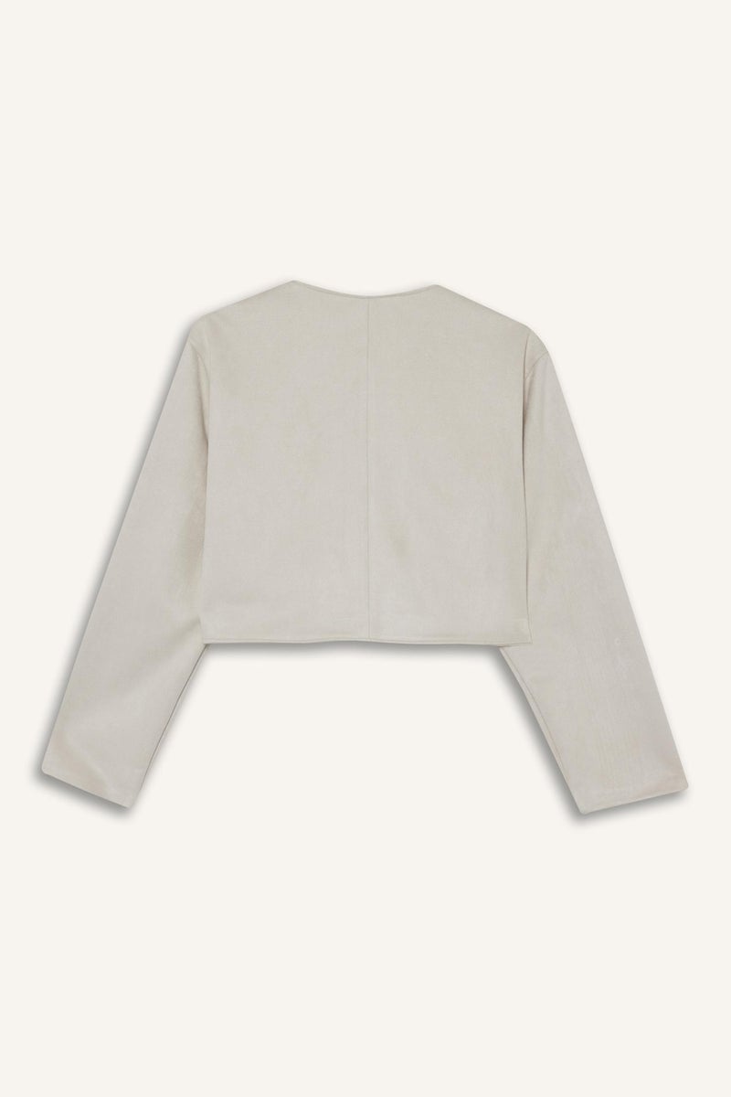 DeFacto Beige Woman Crop Suede Jacket Casual - Image 5