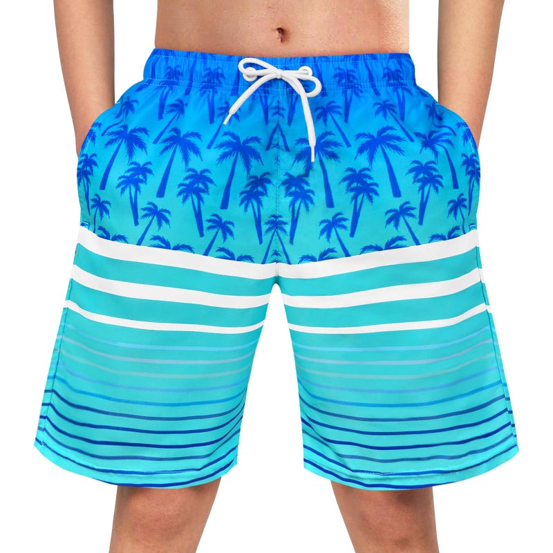 OlyPegic Boys Swim Trunks Size 10-12, Bathing Suit Boys Swimsuit Swim Shorts Swimwear Quick Dry Swim Trunks Kids Beach Board Running Shorts Youth (Coconut Tree) - Image 1