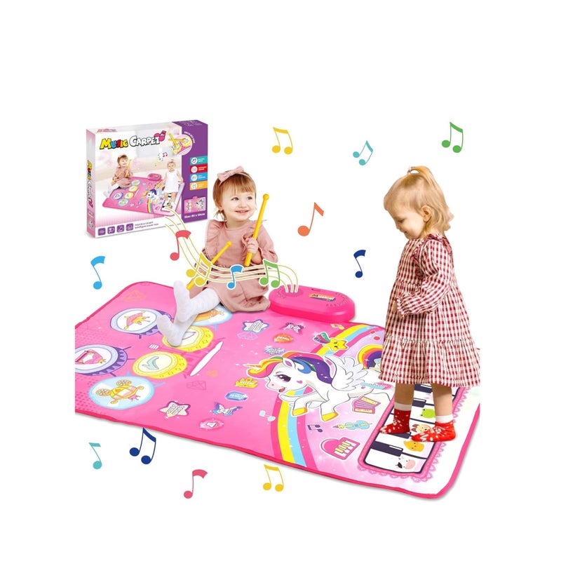 SOLARAE 3 in 1 Piano Drum Babies Play Mat, Baby Activity Mat, Musical Toys Baby Floor Piano Drum Keyboard Mat, Piano Keyboard & Drum Animal Touch Unicorn Toys for Girls, Baby Toys (Unicorn Pink) - Image 1