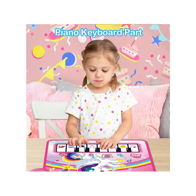 SOLARAE 3 in 1 Piano Drum Babies Play Mat, Baby Activity Mat, Musical Toys Baby Floor Piano Drum Keyboard Mat, Piano Keyboard & Drum Animal Touch Unicorn Toys for Girls, Baby Toys (Unicorn Pink) - Image 4