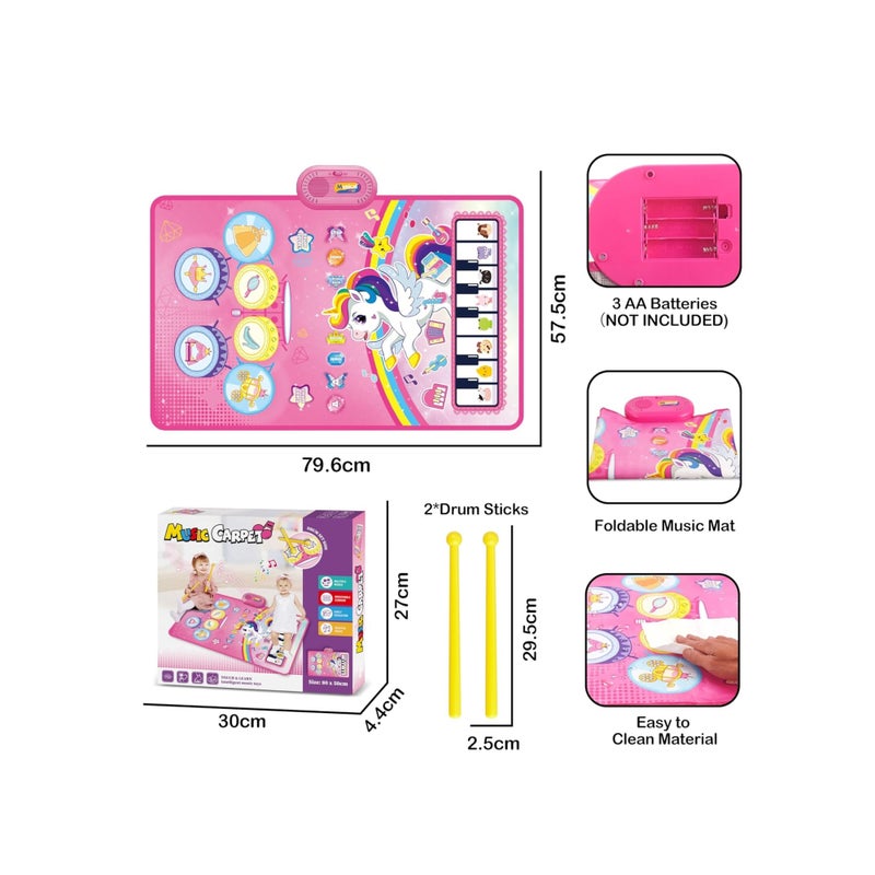 SOLARAE 3 in 1 Piano Drum Babies Play Mat, Baby Activity Mat, Musical Toys Baby Floor Piano Drum Keyboard Mat, Piano Keyboard & Drum Animal Touch Unicorn Toys for Girls, Baby Toys (Unicorn Pink) - Image 3