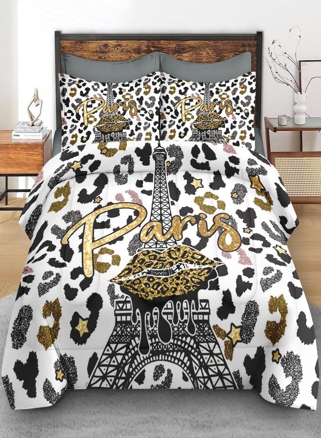 WeCozy King Size Comforter Set with 2 Pillowcase & 2 Shams, Paris Black Gold Tower 7 Pcs Bedding for Kids and Adults, French Golden Leopard Bed in a Bag with Flat Fitted Sheet - Image 3