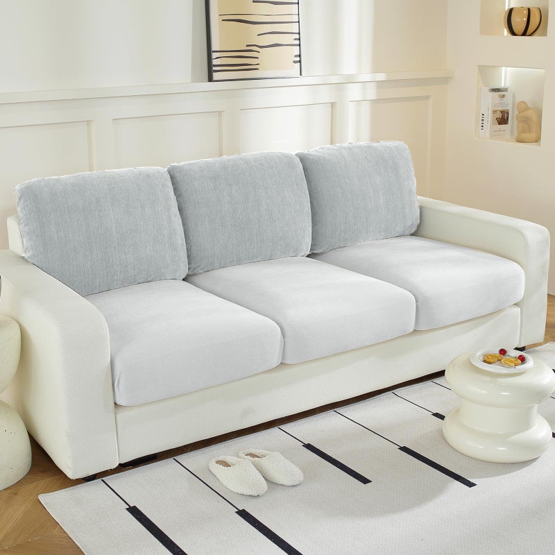 WEYOND Large Backrest Cushion Covers Super Stretch Backrest Covers for 3 Cushion Couch Sofa Couch Back Cushion Covers Featuring with Chenille Yarn Softer Version 3PC Light Grey