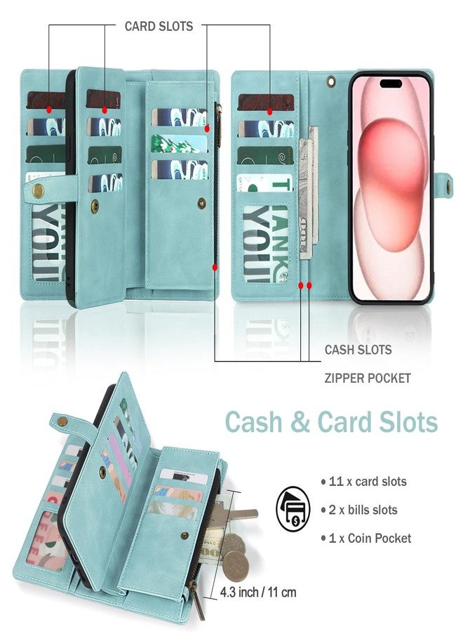 TwoHead iPhone 15 Wallet Case, Detachable Magnetic Shockproof Protective Leather Case with Card Holder and Change Pocket, 6.1 Inch, Blue - Image 4