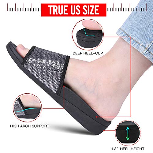 MEGNYA Ladies Comfortable Orthopeic Dressy Slides, Best Plantar Fasciitis Foam Footbed Sandals for Flat Feet with Arch Support, Classic Women Sandals for walking beach size 7 - Image 4
