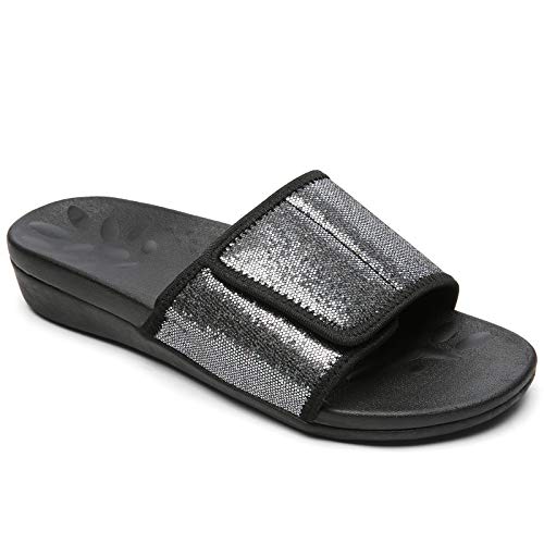 MEGNYA Ladies Comfortable Orthopeic Dressy Slides, Best Plantar Fasciitis Foam Footbed Sandals for Flat Feet with Arch Support, Classic Women Sandals for walking beach size 7 - Image 1
