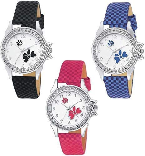 Acnos® Premium Special Super Quality Analog Watches Combo Look Like Preety for Girls and Womne Pack of - 3(DMND-BLK-PNK-Blue) - Image 5