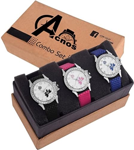 Acnos® Premium Special Super Quality Analog Watches Combo Look Like Preety for Girls and Womne Pack of - 3(DMND-BLK-PNK-Blue) - Image 2