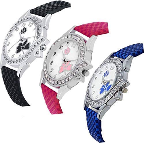 Acnos® Premium Special Super Quality Analog Watches Combo Look Like Preety for Girls and Womne Pack of - 3(DMND-BLK-PNK-Blue) - Image 4