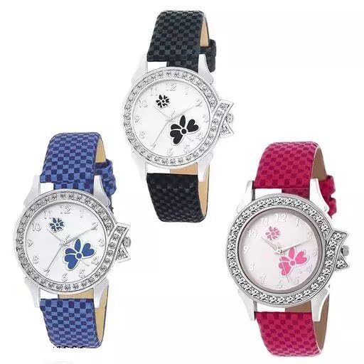 Acnos® Premium Special Super Quality Analog Watches Combo Look Like Preety for Girls and Womne Pack of - 3(DMND-BLK-PNK-Blue) - Image 1