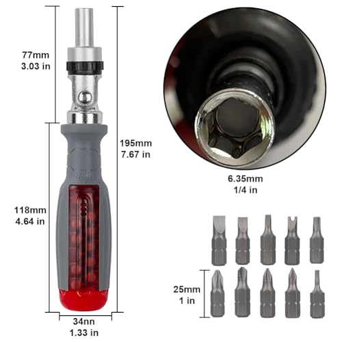 G.FIDEL 10-in-1 Ratchet Screwdriver Set, Chrome Vanadium Steel, 180° Adjustable Angle, Magnetic Storage - Image 2
