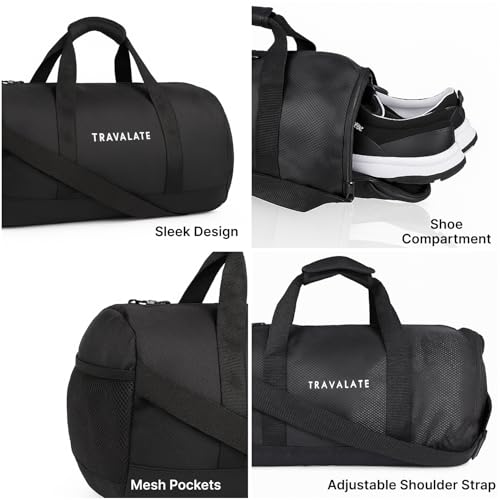 Travalate® 30L Gym Bag with Separate Shoe Compartment, Lightweight Polyester Sports Duffle Gym Bag, Yoga, Travel Bag Ideal for Men and Women - Black - Image 4