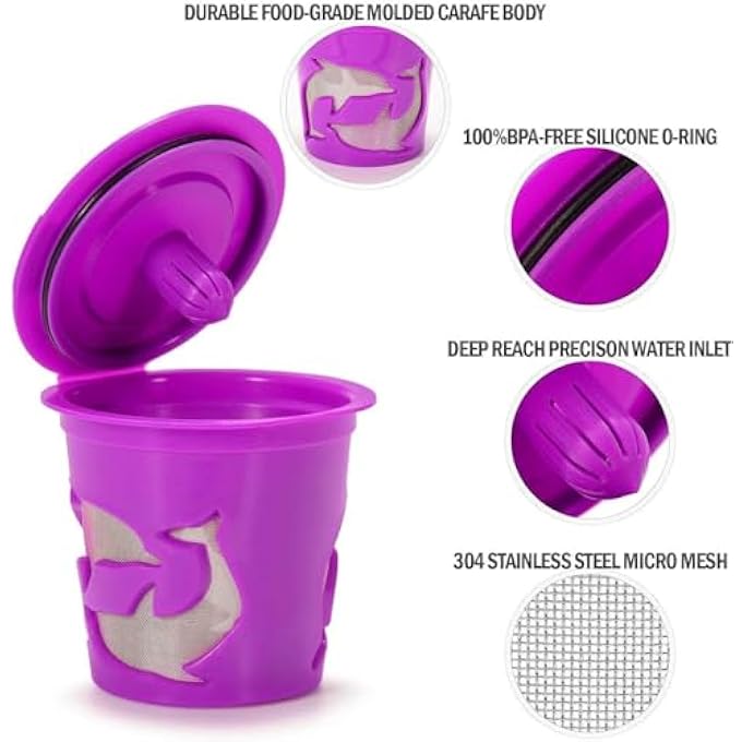 كاست ويف مرشحات القهوة القابلة لإعادة الاستخدام، كبسولات قهوة إسبريسو قابلة لإعادة التعبئة، كبسولات قهوة قابلة لإعادة الاستخدام، مرشحات كبسولات قهوة K Cup، فلتر شبكي دقيق المسام من الفولاذ المقاوم للصدأ 304 مع فرشاة، عبوة من 4 قطع - Image 3