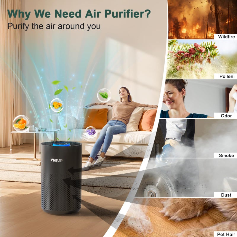 VNIUP Air Purifiers for Bedroom Home up to 1250 ftÂ², Vniup H14 True HEPA Room Air Purifiers for Bedroom, with Fragrance Function Sleep Mode& Light Mode Air Cleaner for Pet Dander Odor Dust Smoke - Image 4