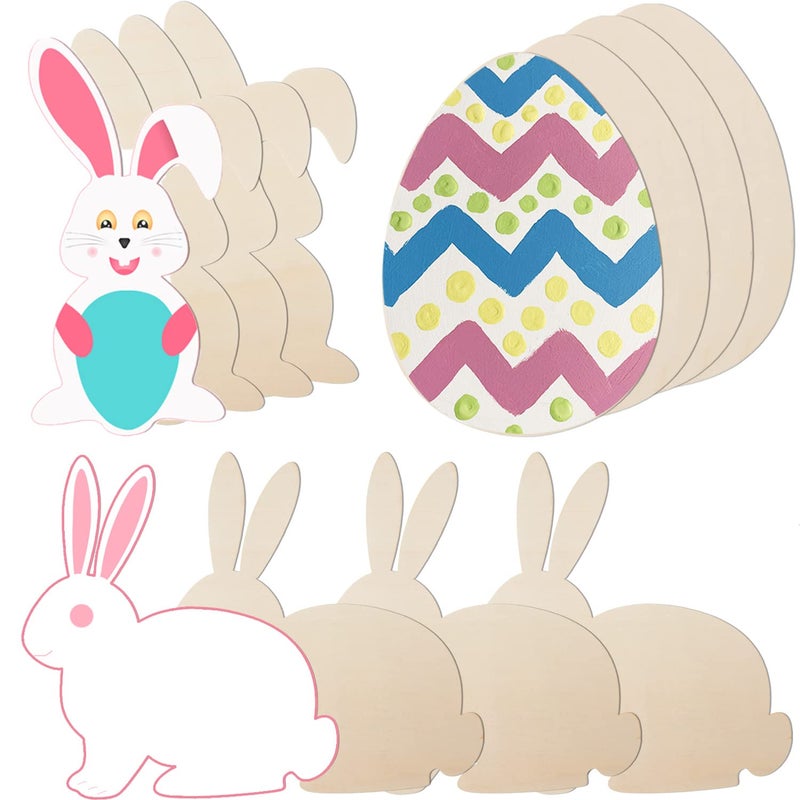 12 Pieces Large Easter Bunny Egg Wood Cutouts 12 Inch Unfinished Wooden Egg Bunny Slices Blank Wooden Rabbit Egg Shapes Easter Wood Bunny Ornament for Painting Spring Decor Easter Party DIY Crafts