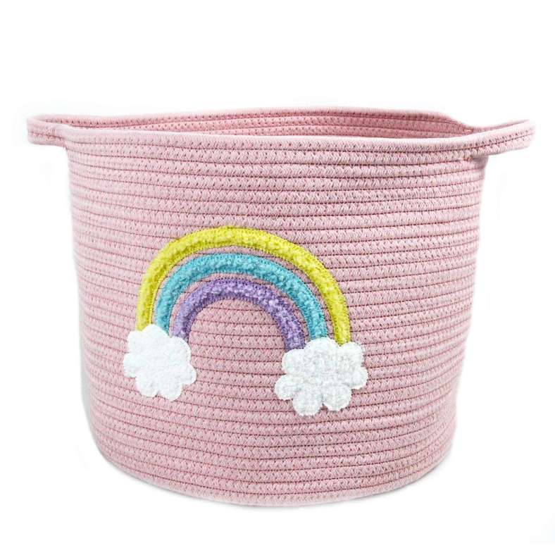 Pan Home Emmy Rainbow Rope Storage Basket with Handle 20x20x28cm -Pink