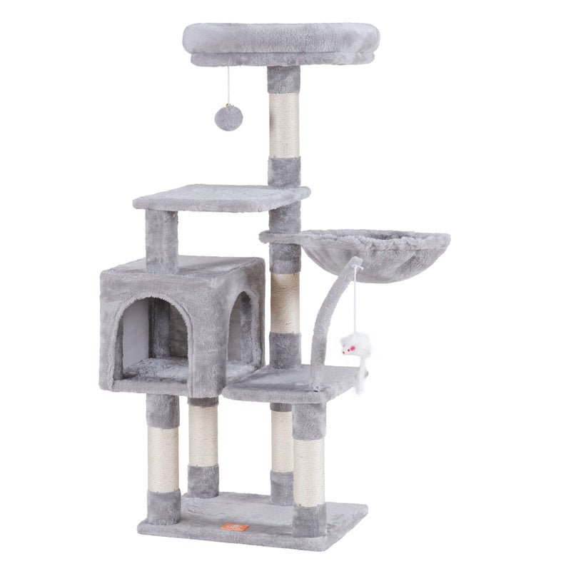 Heybly Cat Tree with Toy Cat Tower Condo for Indoor Cats Cat House with Padded Plush Perch Cozy Hammock and Sisal Scratching Posts Light Gray HCT004SW