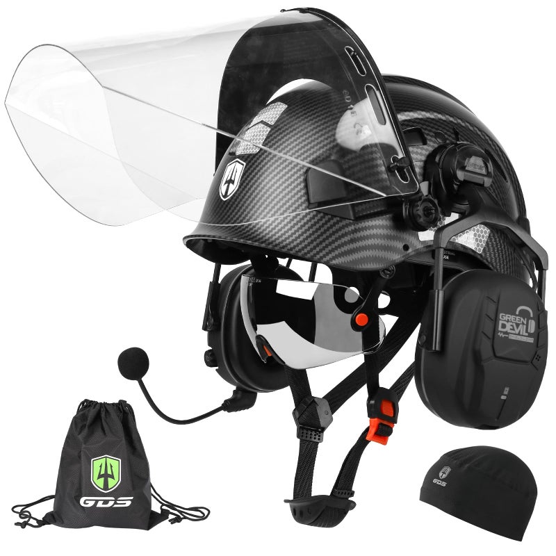 GREEN DEVIL Forestry Chainsaw Safety Helmet with Bluetooth Ear Muffs Arborist Helmet Hard Hat with Builtin Visor Face Shield 5 in 1 System Logging Garden Work Hardhats for Men Women - Image 2
