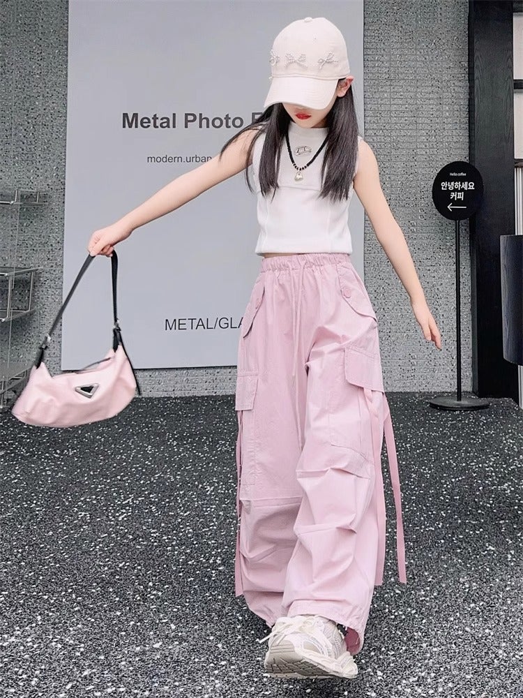 Girls' Fashion Workwear Casual Pants 2024 Children'S Broad Leg Long Pants - Image 5