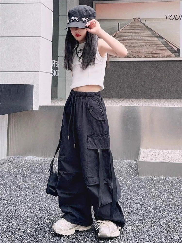 Girls' Fashion Workwear Casual Pants 2024 Children'S Broad Leg Long Pants - Image 1