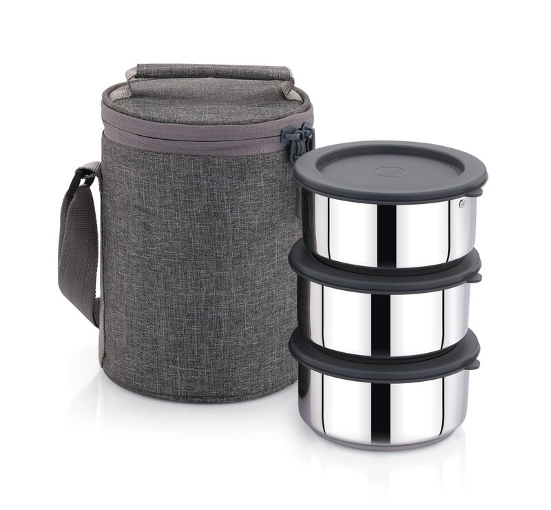 Praylady Lunchmate 300x3 | Stainless Steel 3-Container Insulated Tiffin with Leak-Proof Silicone Lids & Heat-Retaining Bag | Hot & Cold Lunch Box for Office, School & Travel (300ML) - Image 2