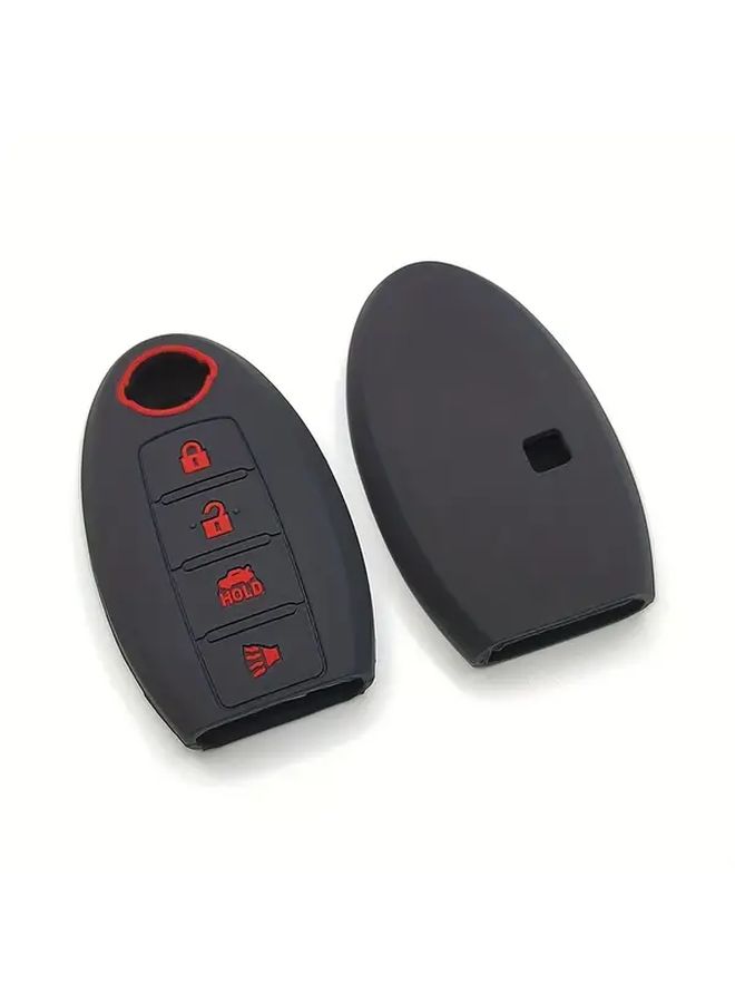 Durable Silicone Car Key Fob Cover 4 Buttons White Line Protective Case Scratch Dust Resistant For Nissan Versa Sentra GTR Leaf Black With Red Accents - Image 5
