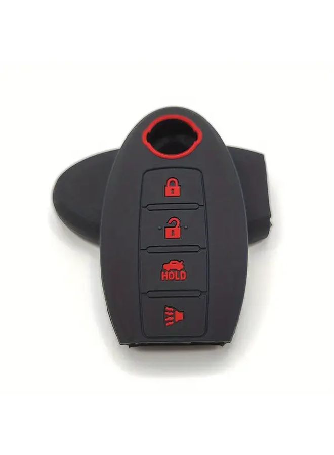Durable Silicone Car Key Fob Cover 4 Buttons White Line Protective Case Scratch Dust Resistant For Nissan Versa Sentra GTR Leaf Black With Red Accents - Image 3