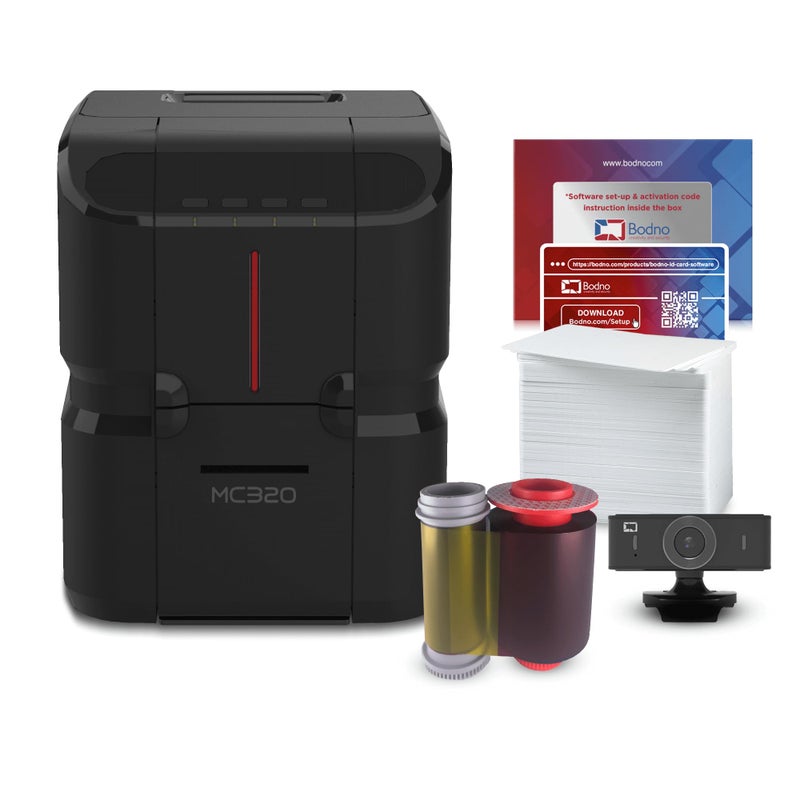Bodno Matica MC320 DirecttoCard Dual Sided ID Card Printer Complete Supplies Package Bronze Edition ID Software