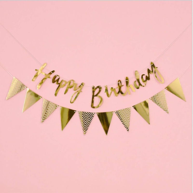 مانجو لافتة عيد ميلاد سعيد معدنية ولافتات راية ذهبية للأولاد والبنات الكبار زخرفة حفلة عيد ميلاد - Image 1