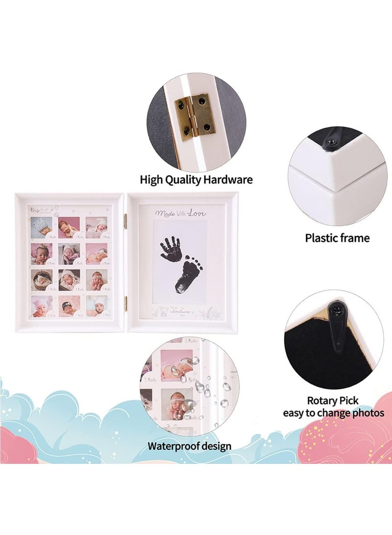 Baby Picture Frame First Year, Baby Handprint and Footprint Kit with Ink Pad, 12 Month Milestones Baby Gift, Anniversary Growth Record Keepsake for Mom/Newborn (White Foldable) - Image 4