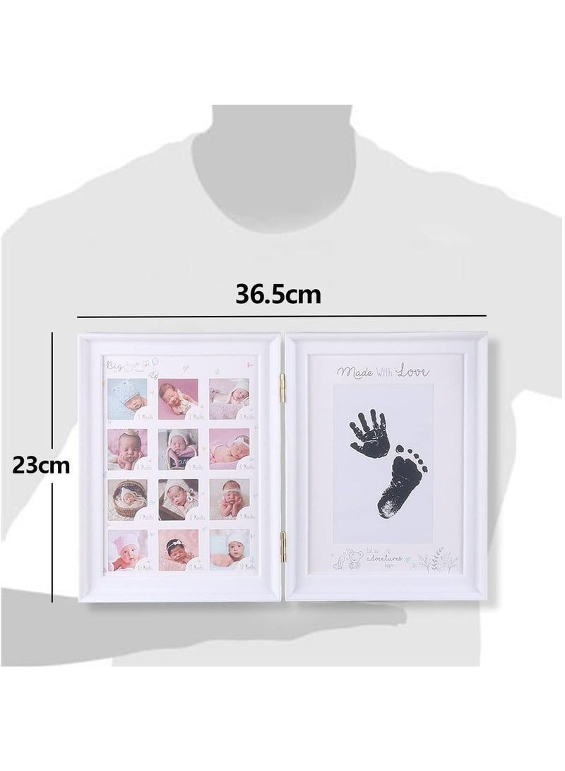 Baby Picture Frame First Year, Baby Handprint and Footprint Kit with Ink Pad, 12 Month Milestones Baby Gift, Anniversary Growth Record Keepsake for Mom/Newborn (White Foldable) - Image 3