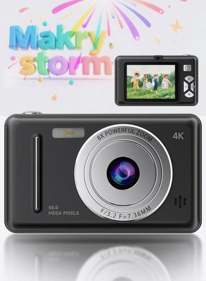 Makrystorm 4K Digital Camera – 50MP CCD，Kids’ Camera Point and Shoot with 8X Zoom, Includes 128GB SD Card – Ideal for Children & Beginners - Image 1