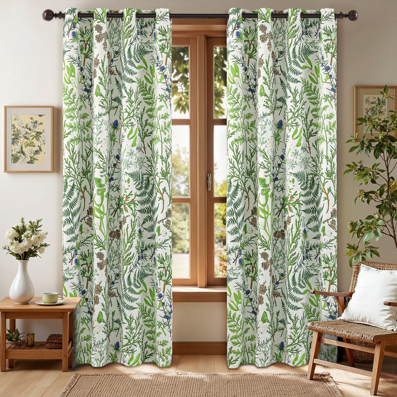 keensoft Botanical 100% Blackout Curtains for Bedroom 63 Inch Length 2 Panels Set Beige Green Plant Floral Black Out Curtains Insulated Grommet Room Darkening Window Drapes for Living Roomï¼Œ52Wx63L - Image 1