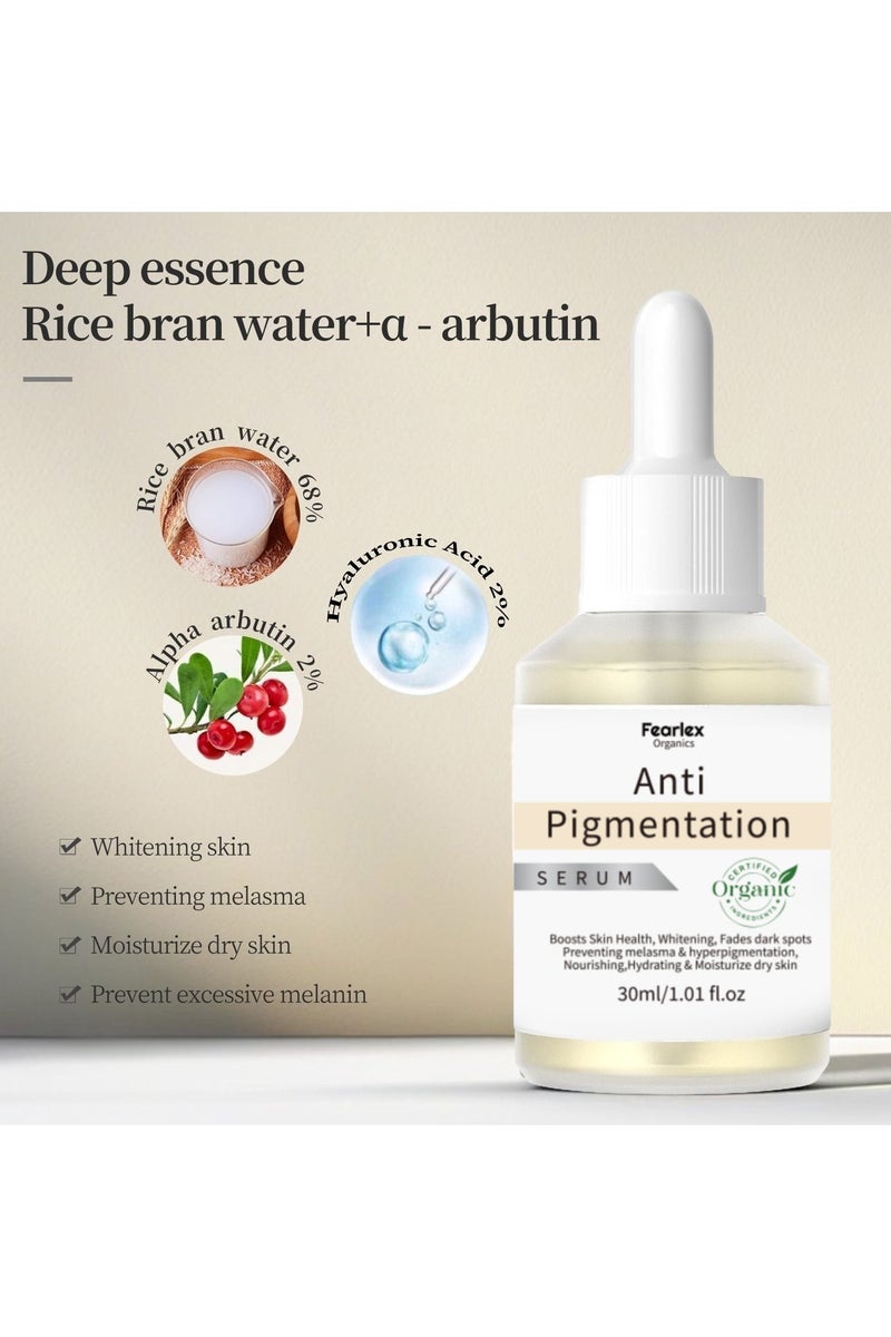 Fearlex Organic Glow Rice Serum – Anti-Pigmentation Serum with 68% Rice Extract, 2% Alpha Arbutin & Hyaluronic Acid, Freckles, Brightening & Dark Spot Corrector for Even Skin Tone - Image 2
