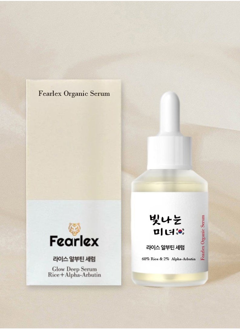 Fearlex Organic Glow Deep Serum with 68% Rice & 2% Alpha-Arbutin | Face Serum to Brighten Complexion, Fade Dark Spots and Boost Skin Health  - Image 1