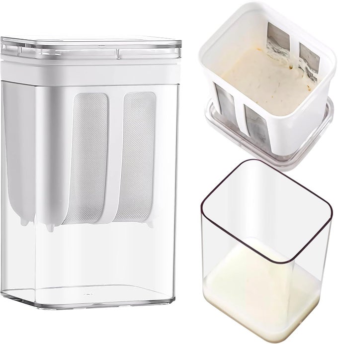 1100ML YOGURT STRAINERYOGURT FILTER MILK STRAINER WITH FINE MESH BAGLID AND SCALE MARK FOR MAKING THICK GREEK YOGURTSOYBEAN MILKKEFIRBERRIESSOUPFRUIT JUICECOFFEE