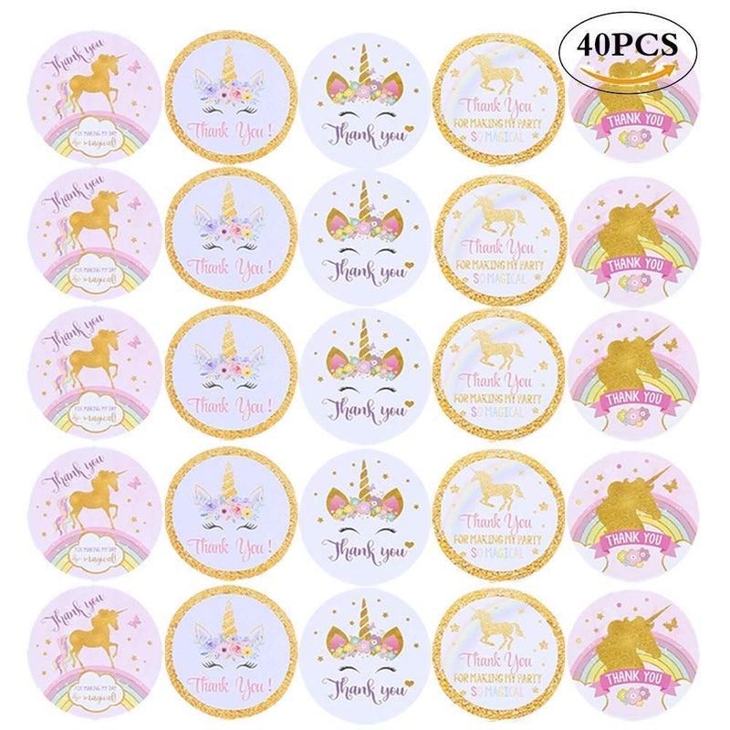 CCINEE Magical Unicorn Glitter Stickers Thank You Rainbow Christmas New Year Party Gift Label Stickers for Kids 40 Pack - Image 2