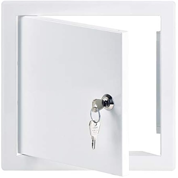 WHITE 20X20 CM / 8X8 INCH ACCESS PANEL - METAL ACCESS DOOR - INSPECTION FLAP WITH KEY LOCK - Image 1