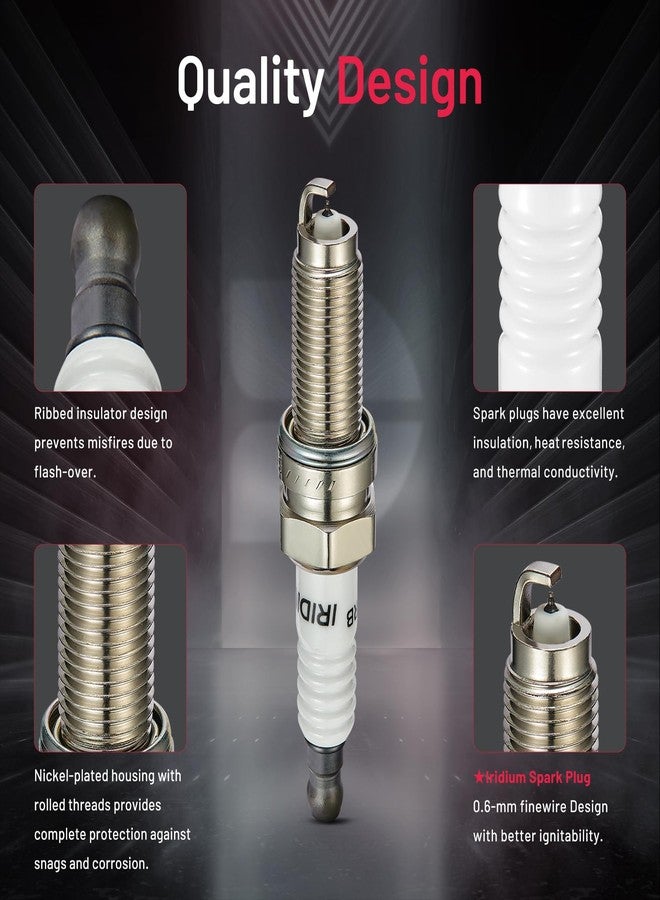 BDFHYK شمعات إشعال إيريديوم BDFHYK ILZKR7B11 متوافقة مع سيارات أكورا RDX، MDX، TSX، TL، هوندا أكورد، كروس تور، بايلوت، أوديسي، ريدجلاين، جيب شيروكي، كرايسلر باسيفيكا، دودج بمحركات V6 سعة 3.0 لتر، 3.5 لتر، و3.6 لتر (رقم الموديل 7751) - طقم من 6 شمعات - Image 4
