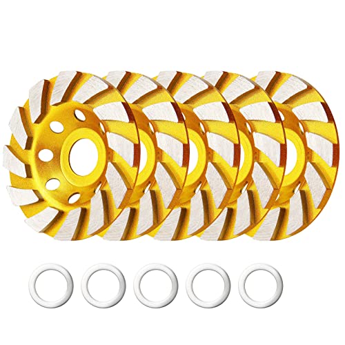 HRLORKC 5 Pieces Diamond Cup Grinder 4 Inch Concrete Turbo Diamond Grinding Cup Wheel 12 Segs Heavy Duty Angle Grinder Wheels for Angle Grinder - Image 1