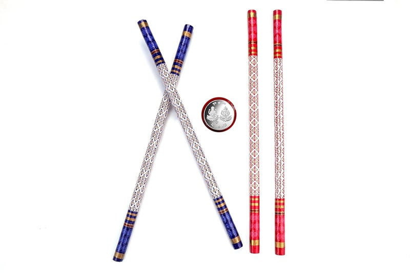 Anshri Pack of 1 Pair Navratri Celebration Bandhni Wooden Dandiya Sticks for Dance Garba Sticks with Silver Color Coin for Kids Adults 144 Inches Large Size Multicolor