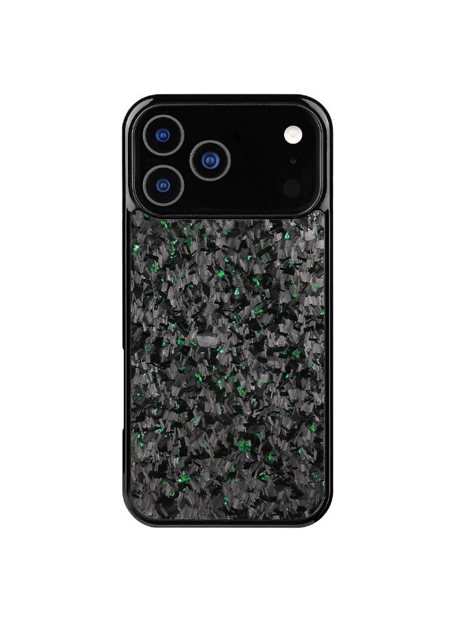 SOLARAE iPhone 17 Pro Max Case Carbon Fiber Black with Green Crystal Shimmer – Shockproof Slim Fit Protective Cover, Anti-Scratch, Stylish Glossy Finish - Image 1