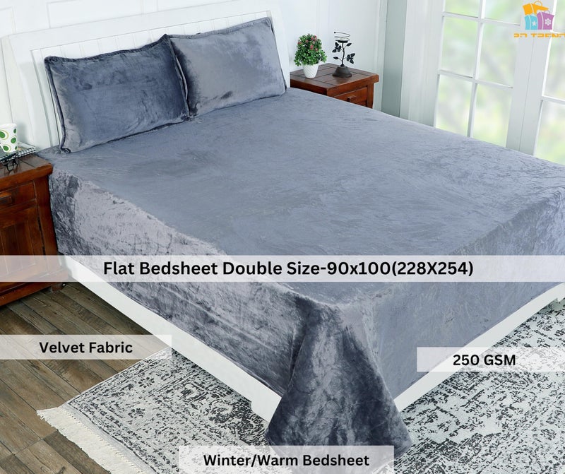 RD TREND 210 TC 250 GSM Flannel Warm Bedsheets for Winter Double Flat Size (90 x 100 Inches) with 2 Pillow Cover Size (18 x 28 Inch) Color-Dark Grey - Image 2