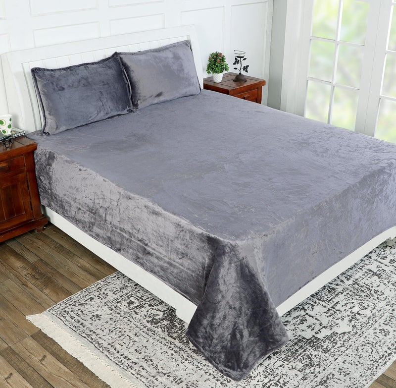 RD TREND 210 TC 250 GSM Flannel Warm Bedsheets for Winter Double Flat Size (90 x 100 Inches) with 2 Pillow Cover Size (18 x 28 Inch) Color-Dark Grey - Image 1
