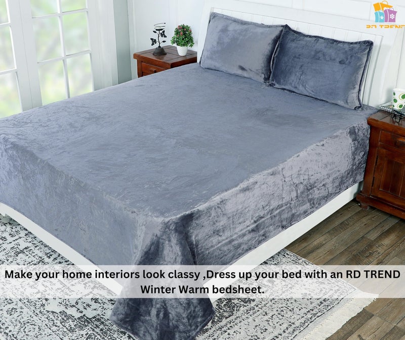 RD TREND 210 TC 250 GSM Flannel Warm Bedsheets for Winter Double Flat Size (90 x 100 Inches) with 2 Pillow Cover Size (18 x 28 Inch) Color-Dark Grey - Image 4