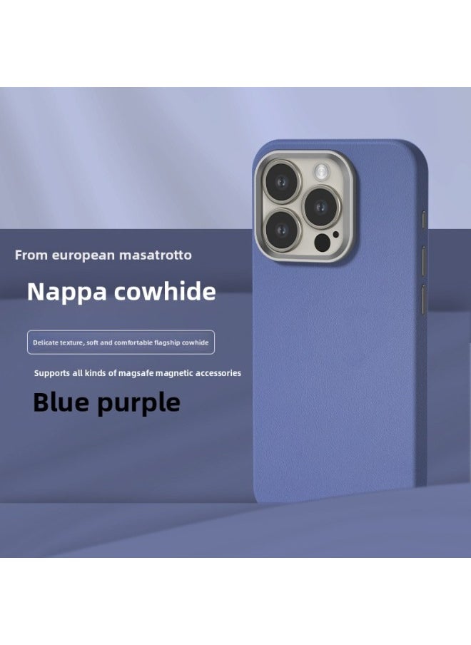 Generic - All-inclusive Fine Leather Case MagSafe Magnetic Application IPhone14pro Max Apple 15 Phone Case 13 Solid Color-Color:XYM Fine Leather Blue Purple-Applicable Model:14plus (without Packaging) - Image 1