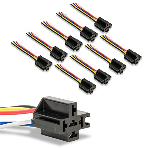 ONLINE LED STORE True Mods 10 Pack - Bosch Style 12V DC 5-PIN SPDT Interlocking Relay Socket Harness Base (with Wires) - Image 1