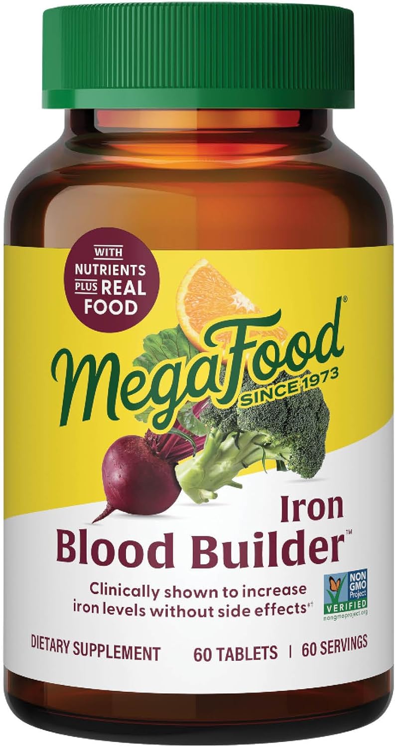MegaFood ميغا فود بيلدر للدم - مكمل حديد مع فيتامين C و B12 وحمض الفوليك - نباتي - 60 قرص - Image 1